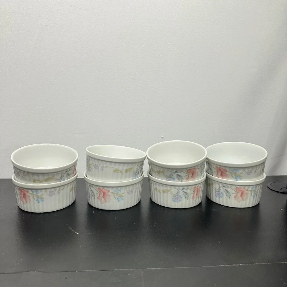 America Limoges Flowers Fine Porcelain Ramekins Microwave Oven Safe Set of 8‎